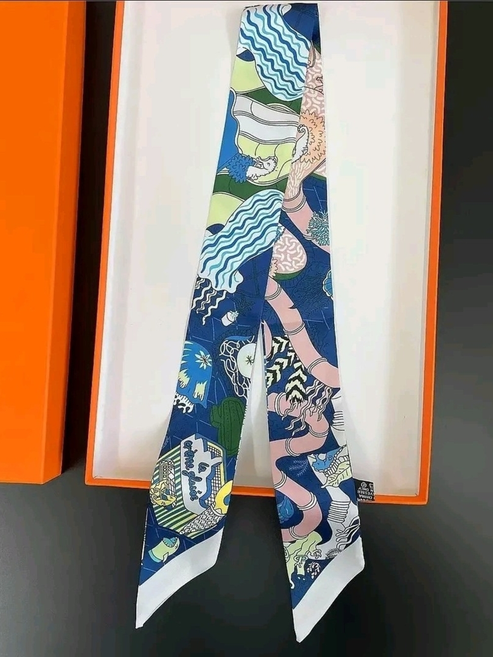 Silky Scarf in Blue & Pink Print